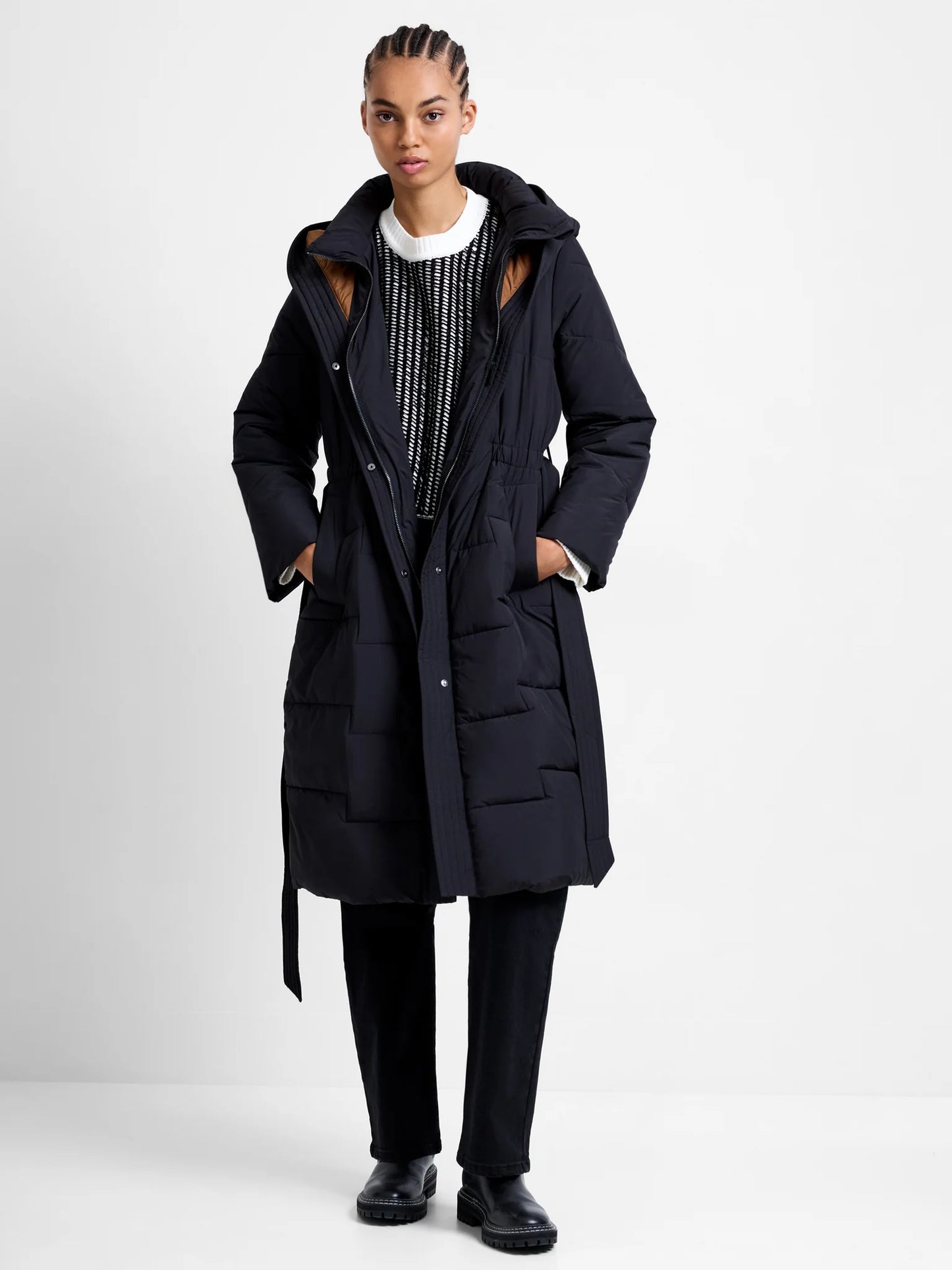 Minnie Belted Long Sleeve Coat - Black