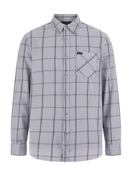Regular Bleach Plaid Cotton Shirt - Grey
