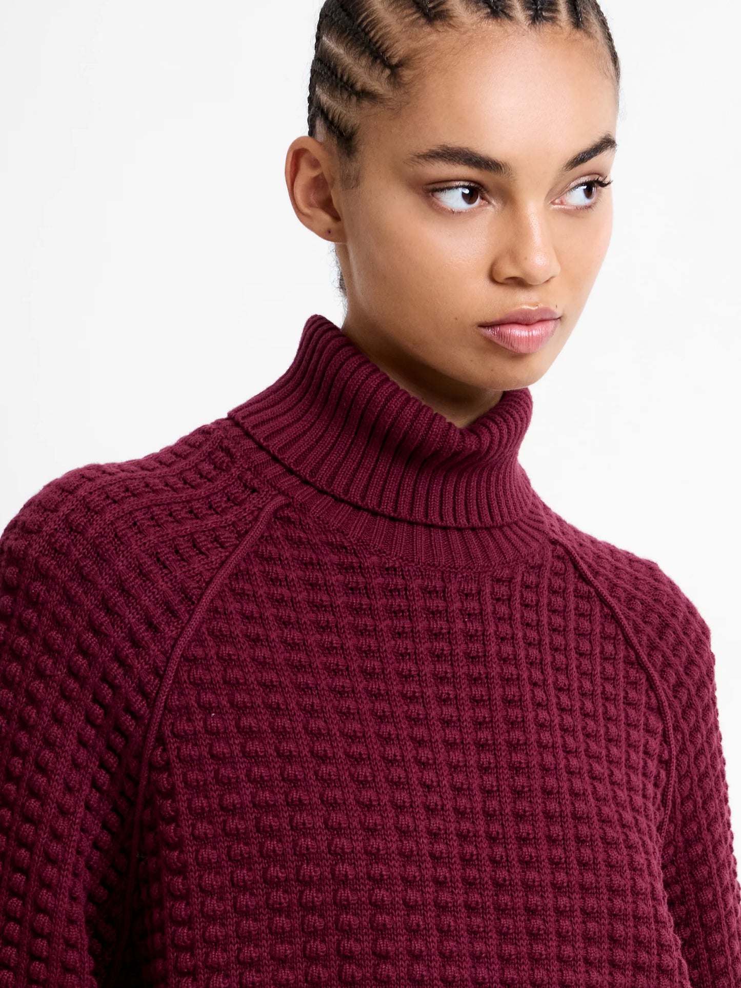 Keya Popcorn Long Sleeve High Neck Jumper - Bordeaux Red