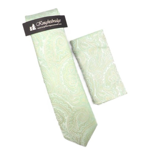 Solid Sage Green Paisley Tie & Pocket Square