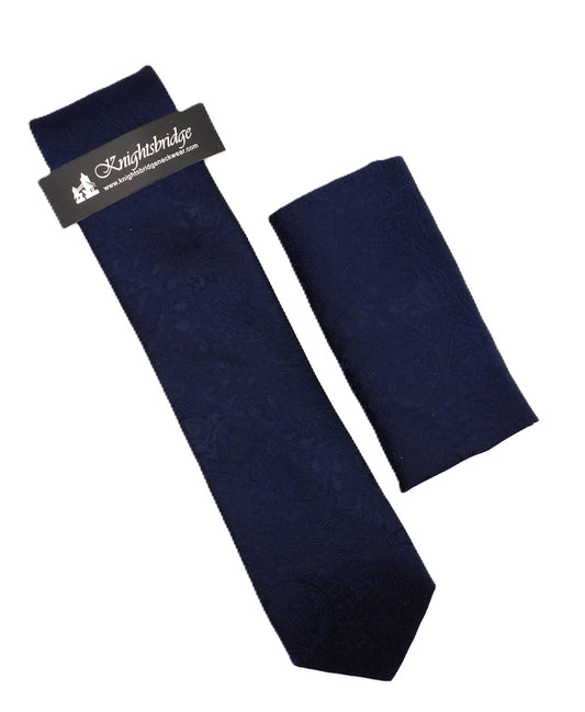 Solid Navy Paisley Tie & Pocket Square