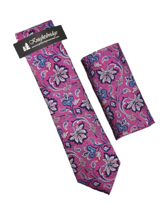 Pink Floral Silk Tie & Pocket Square