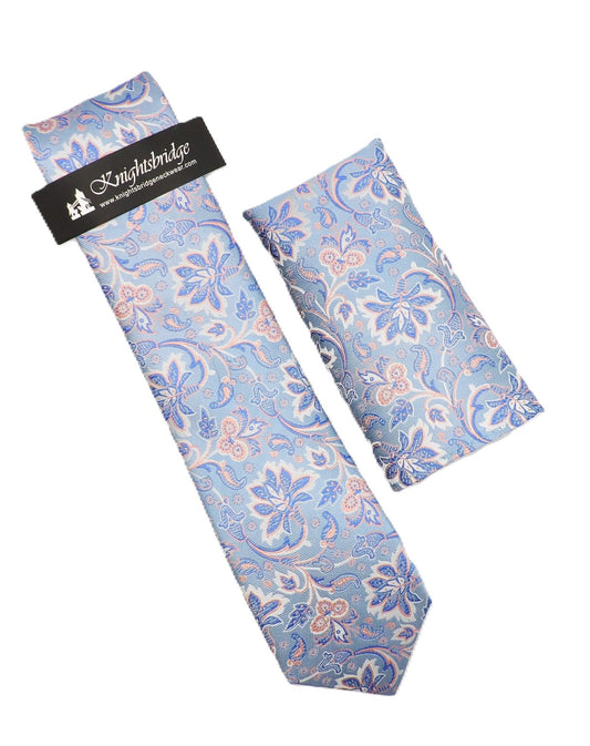 Sky Floral Silk Tie & Pocket Square