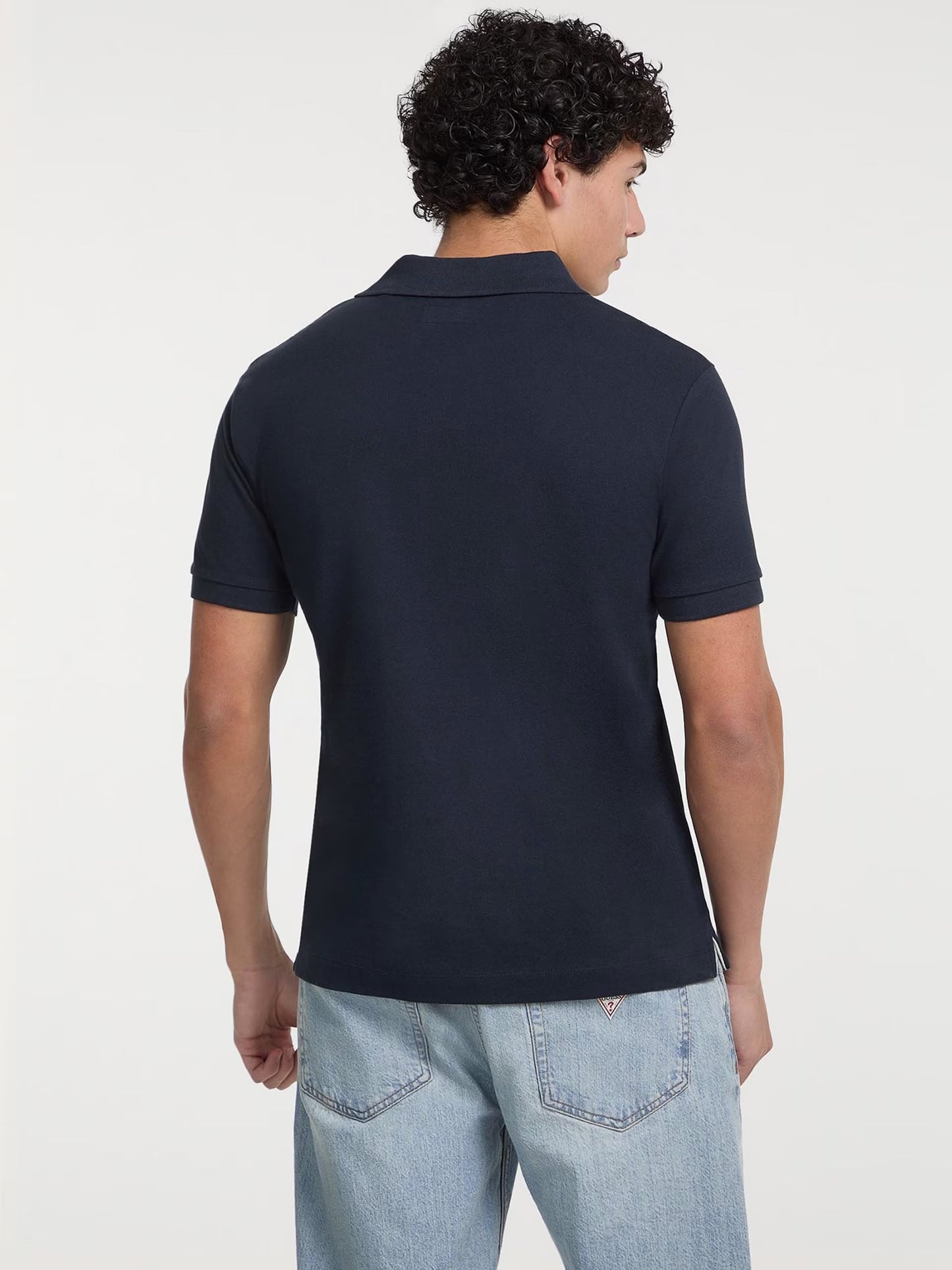 Short Sleeve Embroidered Logo Knit Polo Shirt - Dark Blue