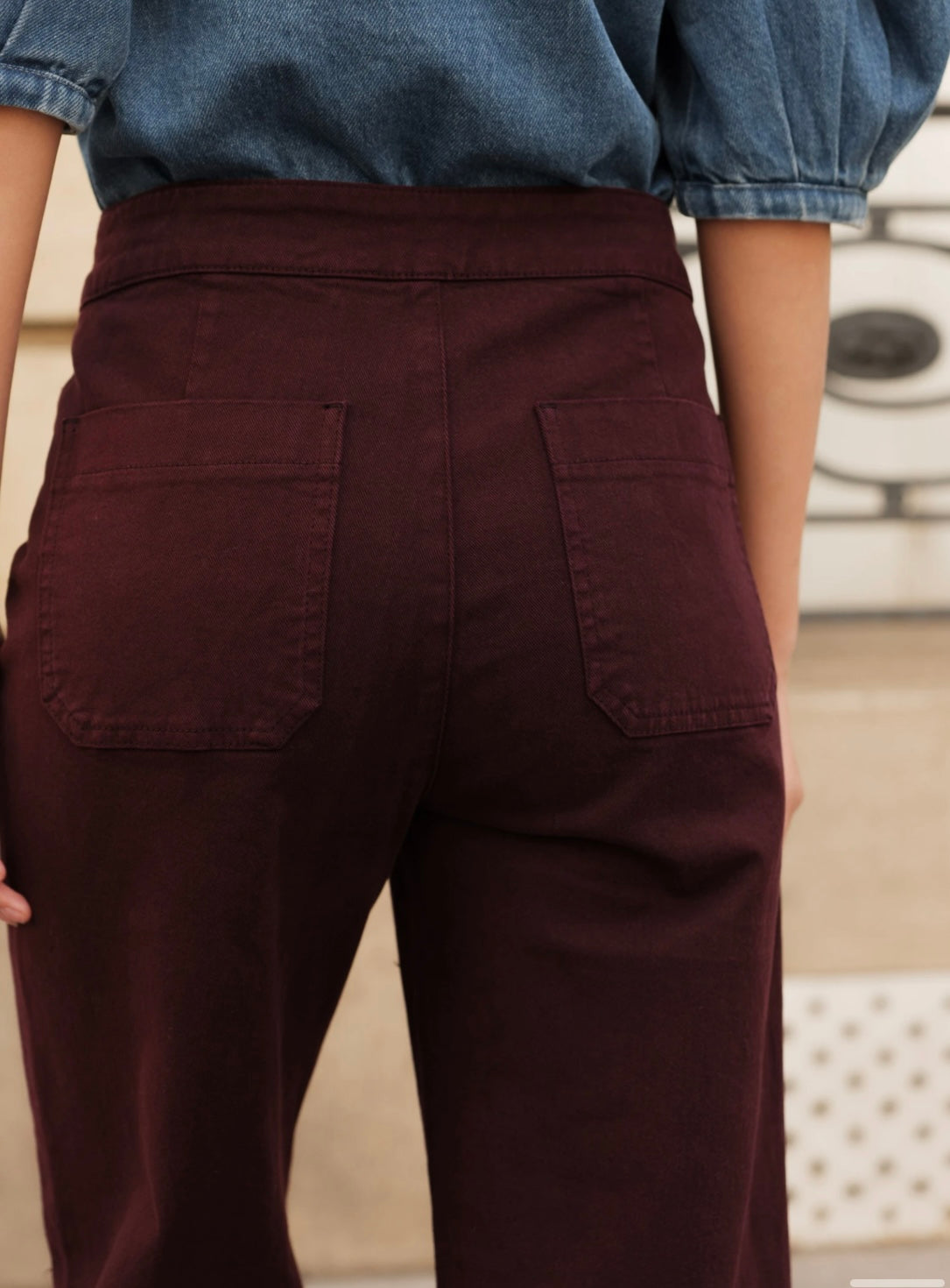 Annie Petite Wide Jean - Burgundy