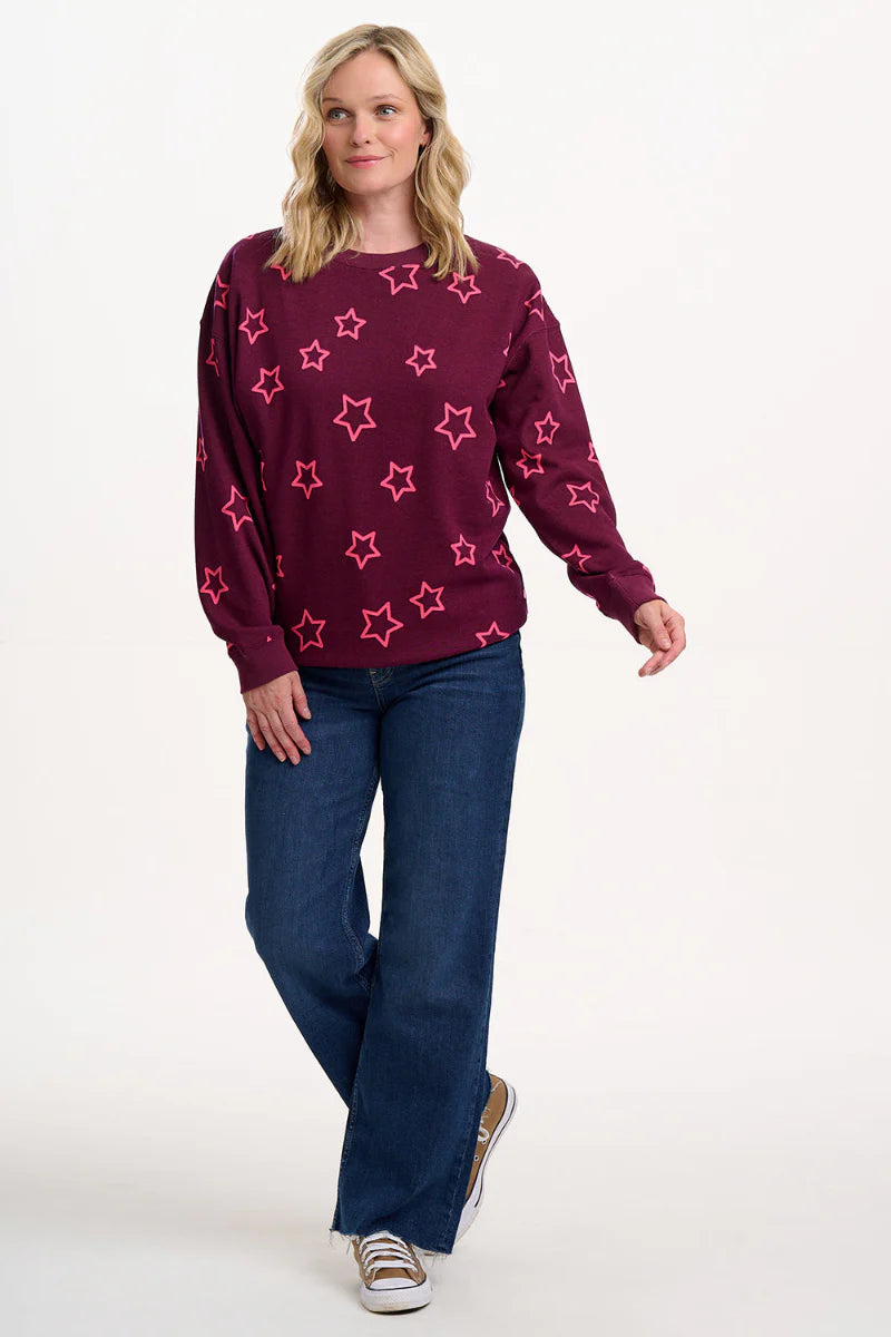 Eadie Relaxed Sweatshirt - Burgundy, Spaced Out Stars