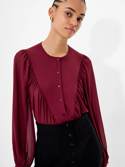 Eden Wesley Balloon Sleeve Shirt - Bordeaux Red