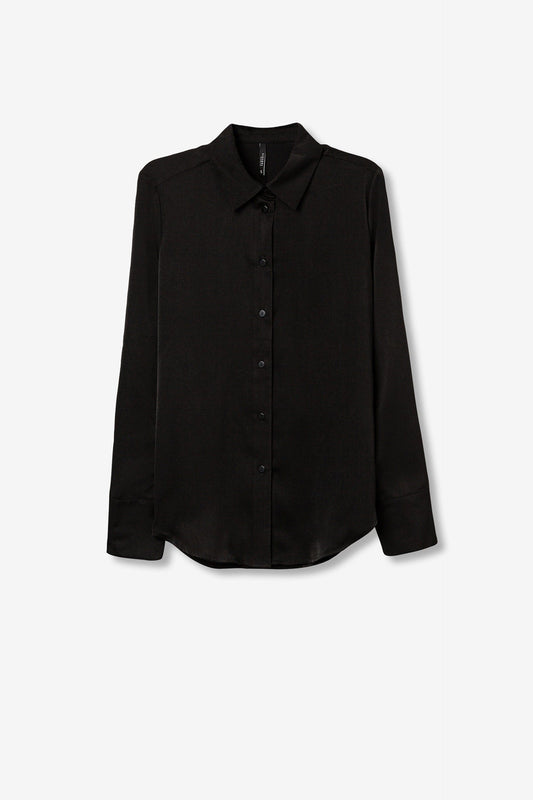 'Satana' Regular Fit Satin Shirt - Black