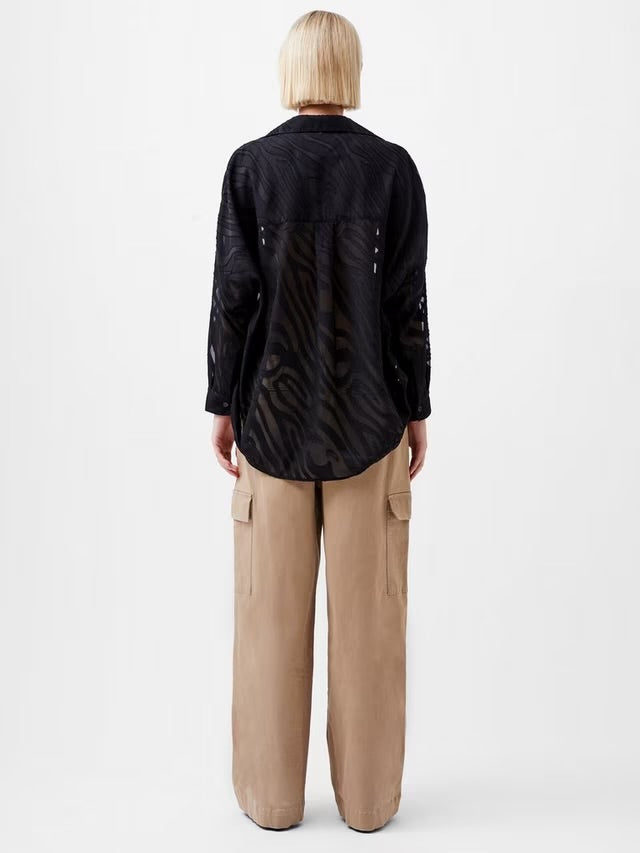 Zebra Devore Popover Shirt - Black