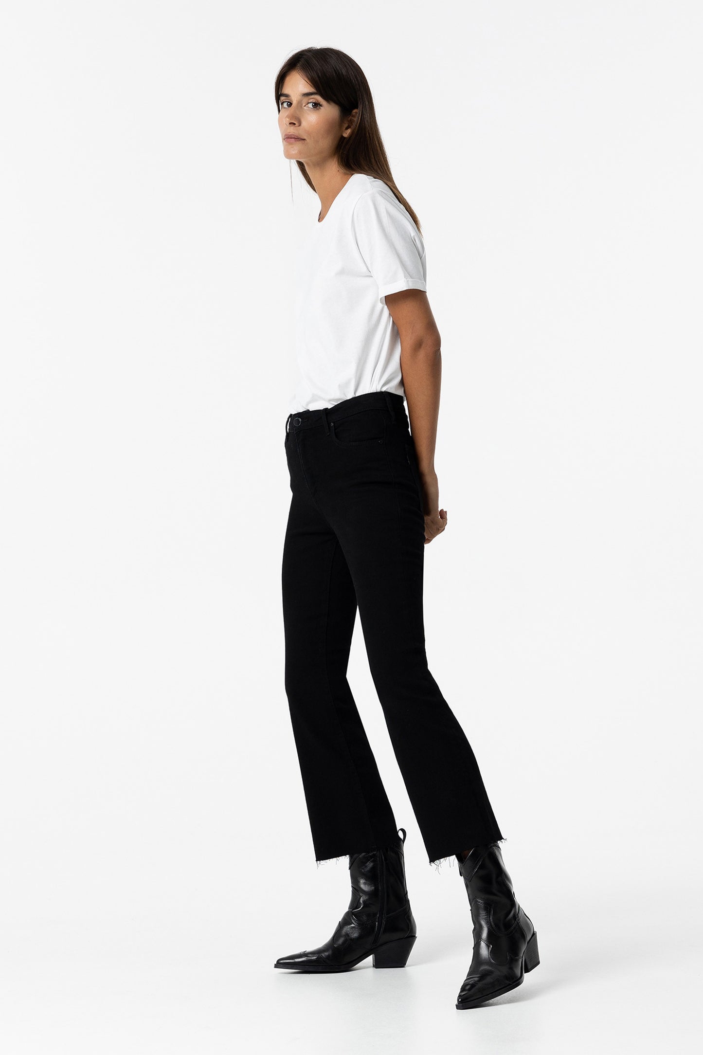 Megan Cropped Flare Jean - Black