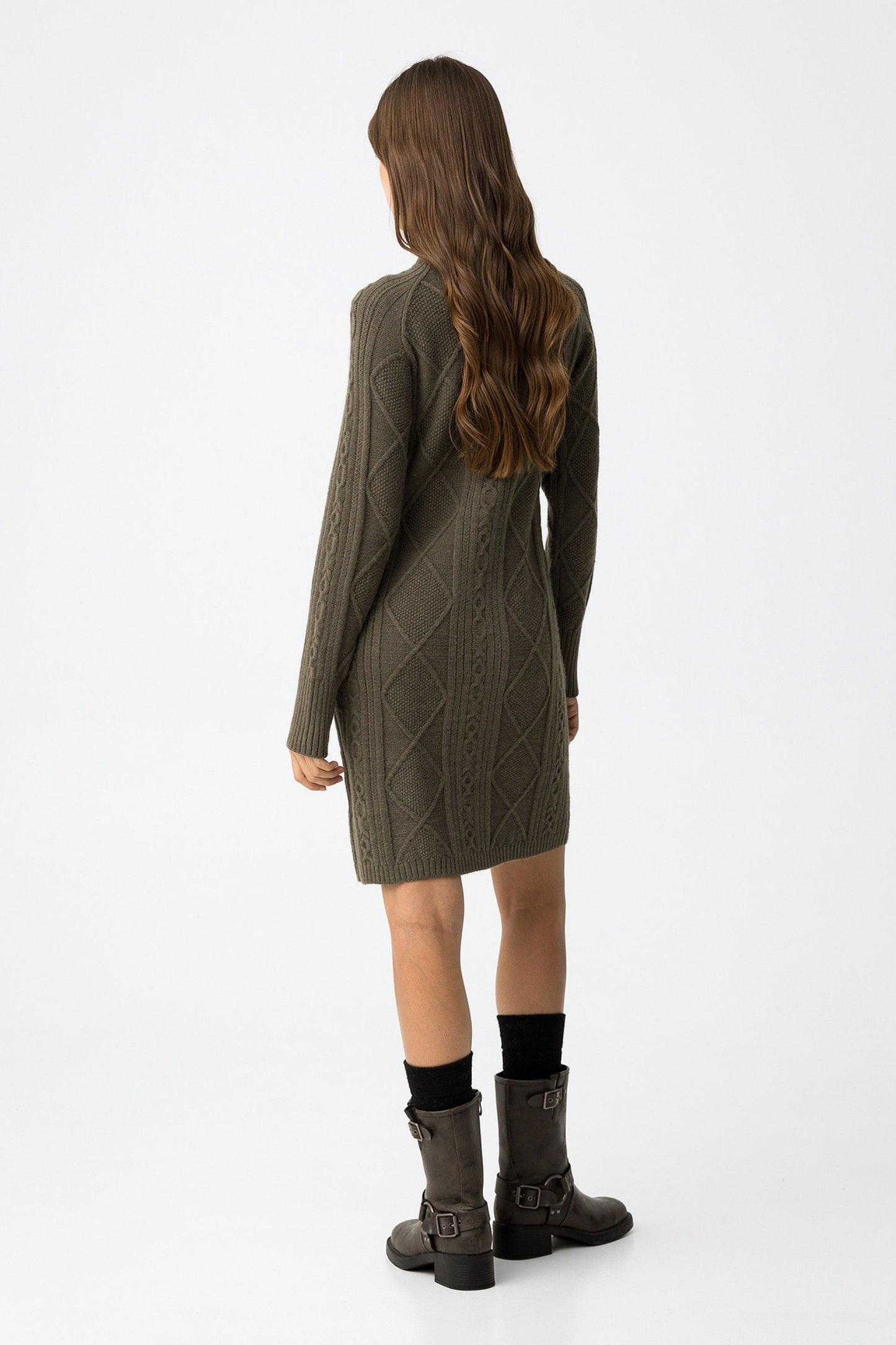 'Marijin' Slim Cable Knit Dress - Patina Green