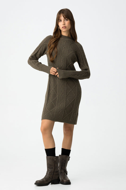 'Marijin' Slim Cable Knit Dress - Patina Green
