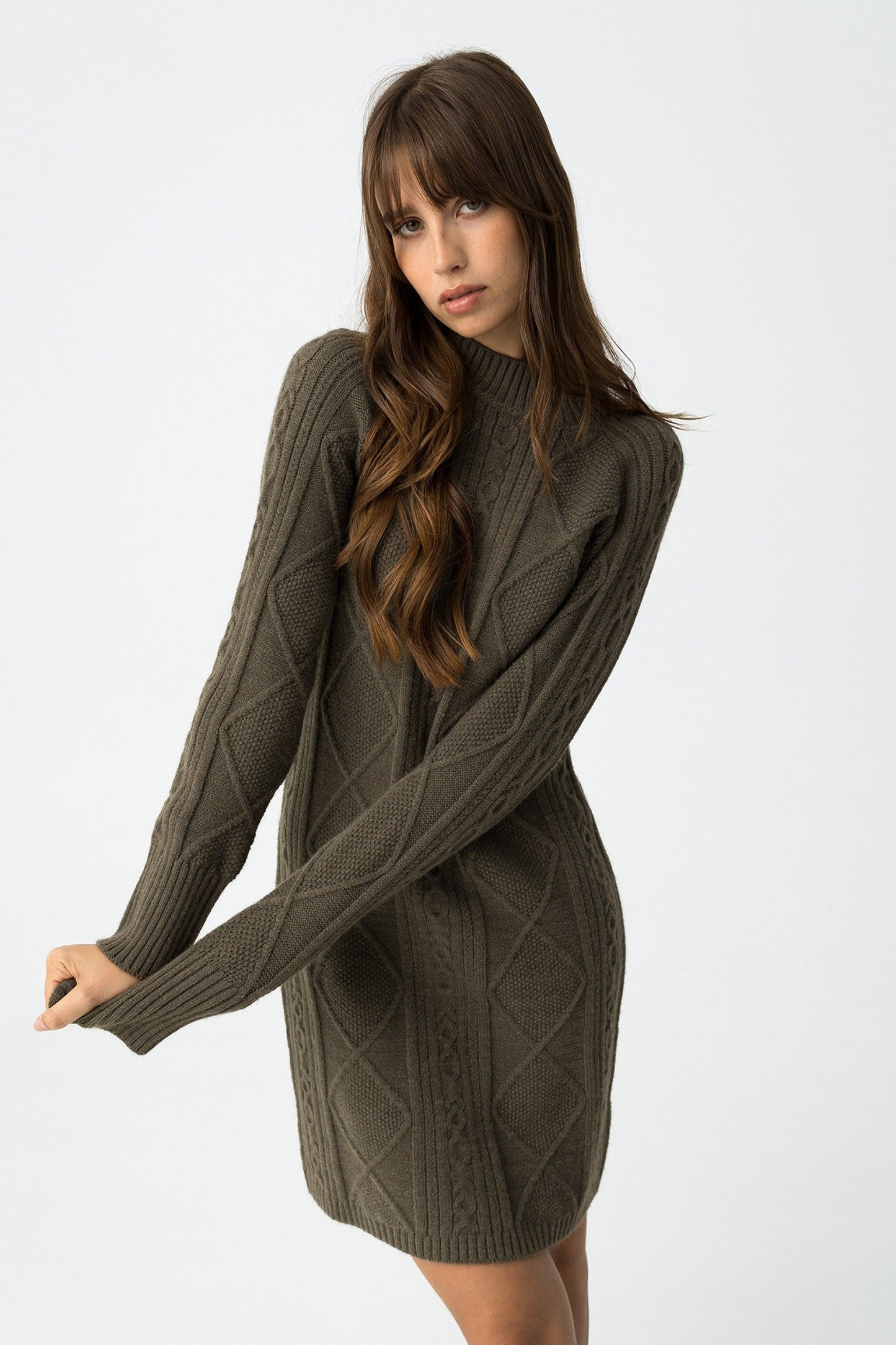 'Marijin' Slim Cable Knit Dress - Patina Green