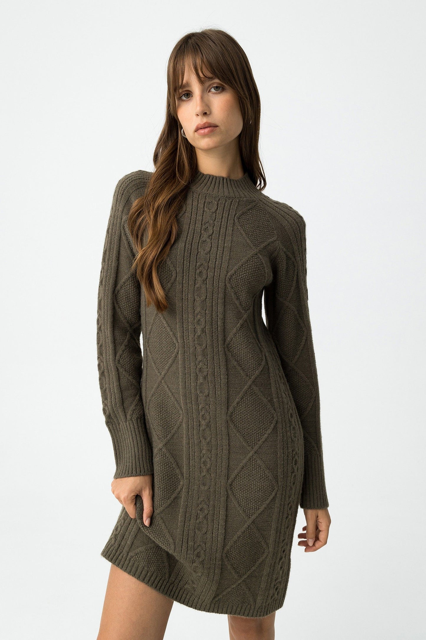 'Marijin' Slim Cable Knit Dress - Patina Green
