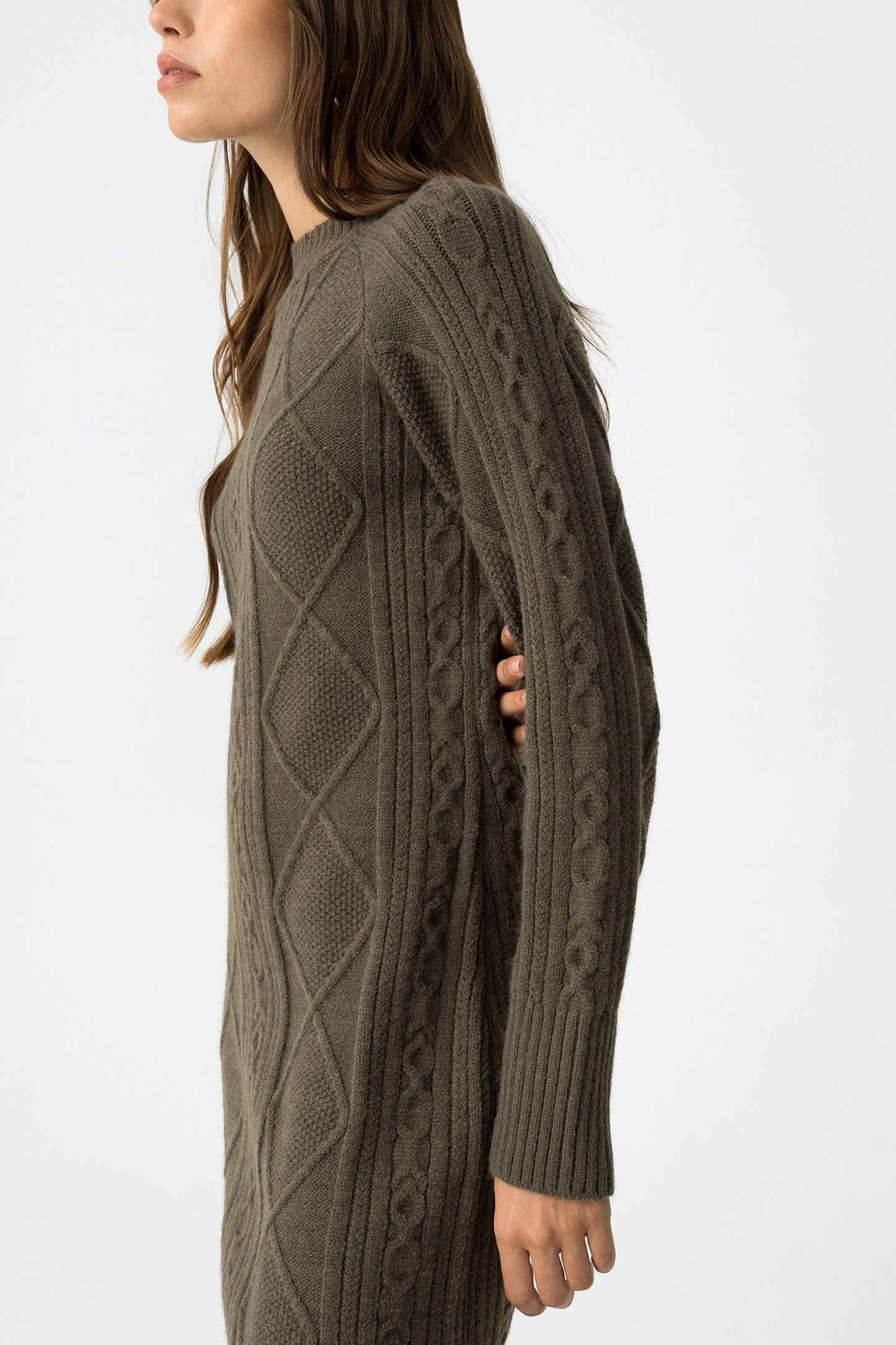 'Marijin' Slim Cable Knit Dress - Patina Green