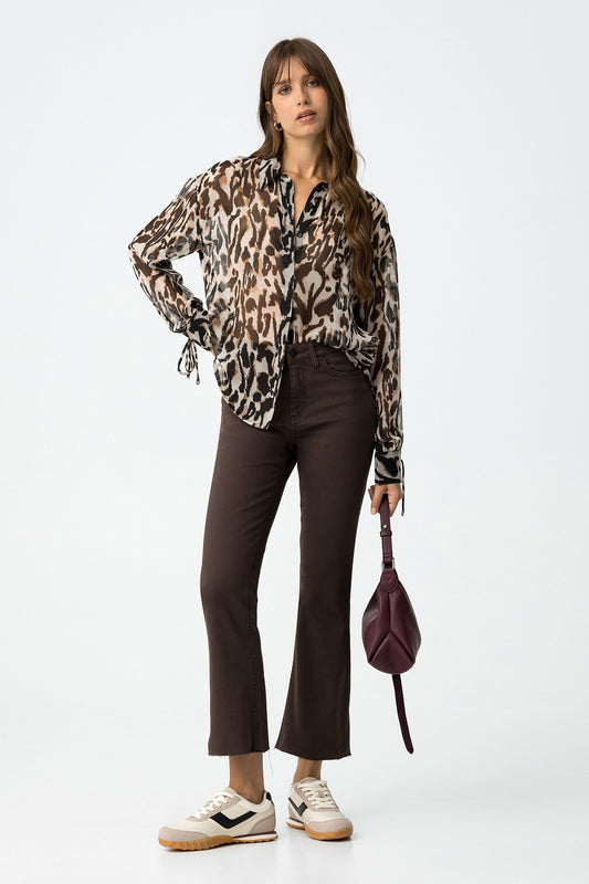 Megan Cropped Flare Jean - Chocolate Brown