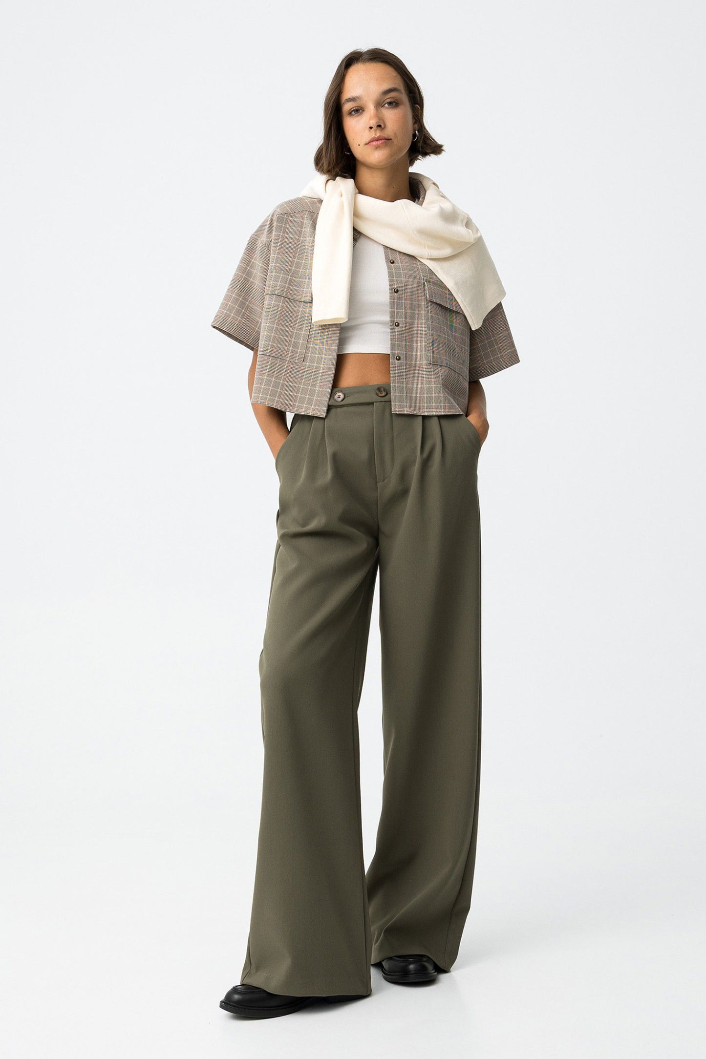 'Hank' Tailored Pleat Wide Leg Trouser - Patina Green