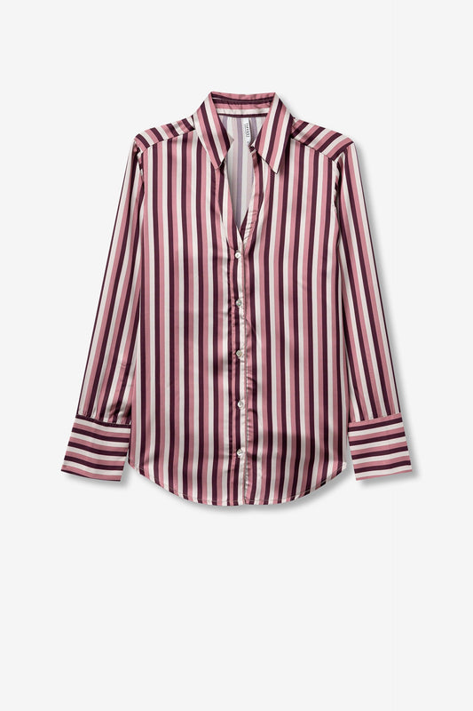 'Capricho' Pinstripe Satin Shirt - Burgundy Stripe