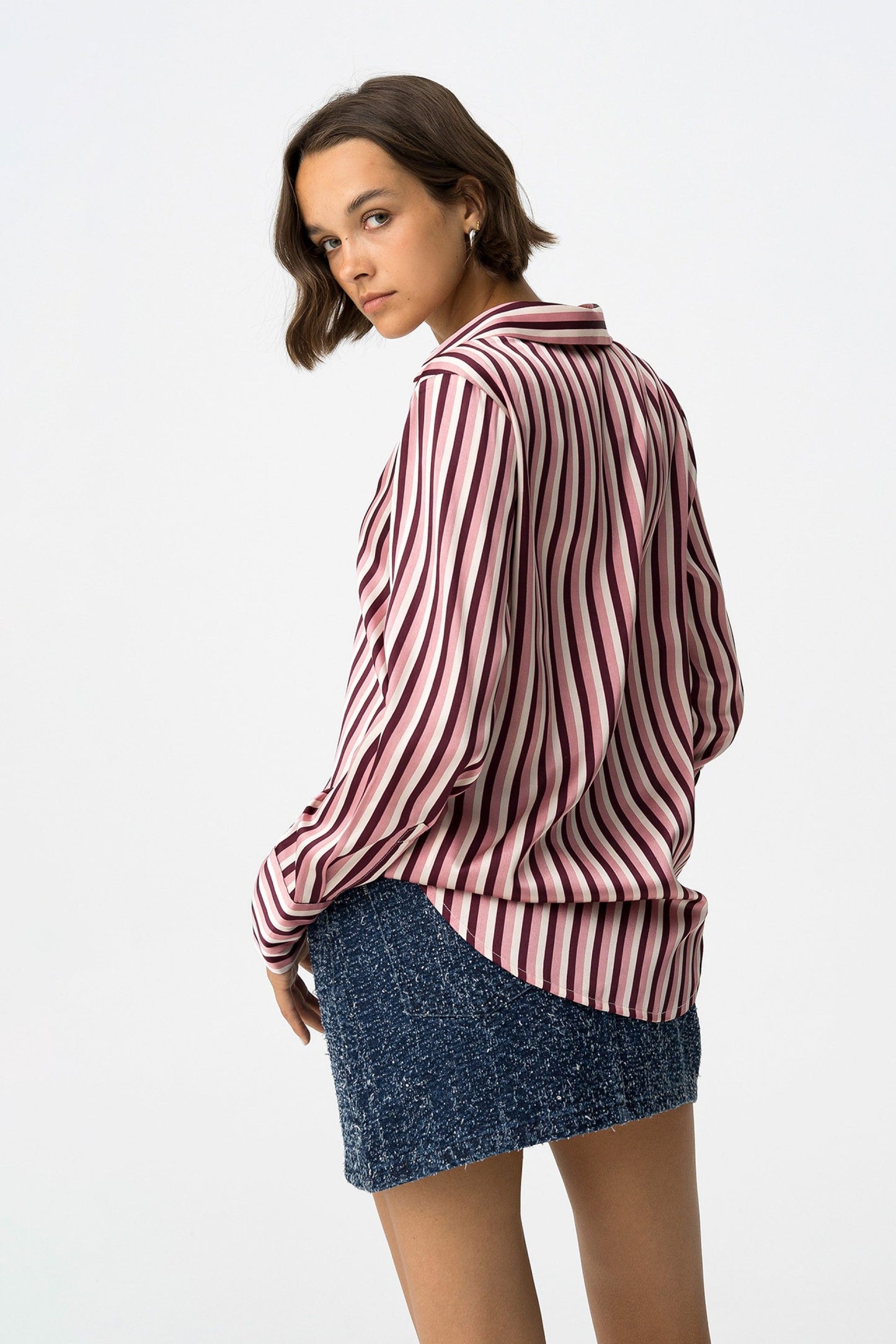 'Capricho' Pinstripe Satin Shirt - Burgundy Stripe