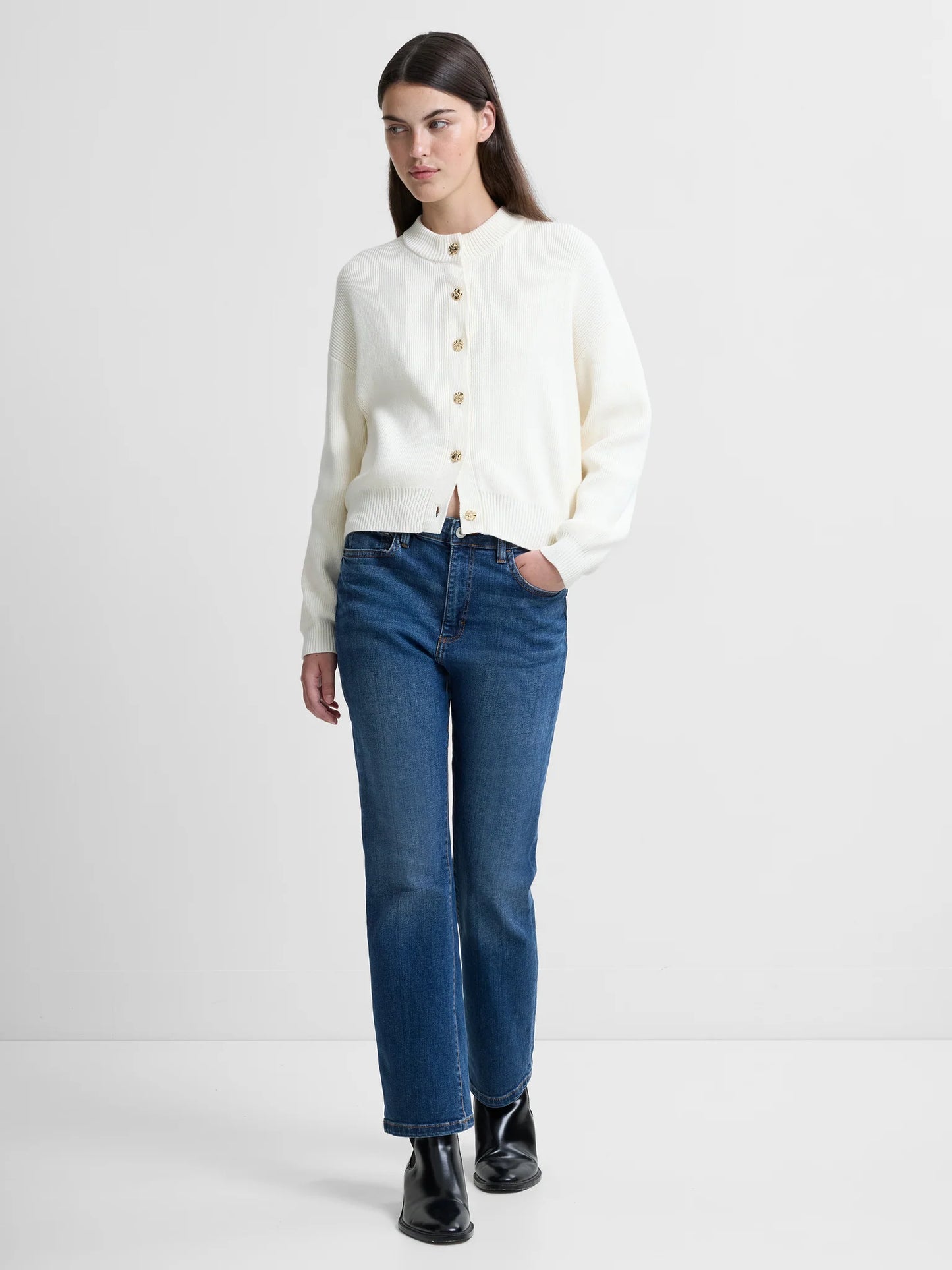 Milano Mozart Knit Button Down Cardigan - Porcelain Cream