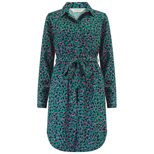 Georgia Mini Shirt Dress - Green, Layered Spot