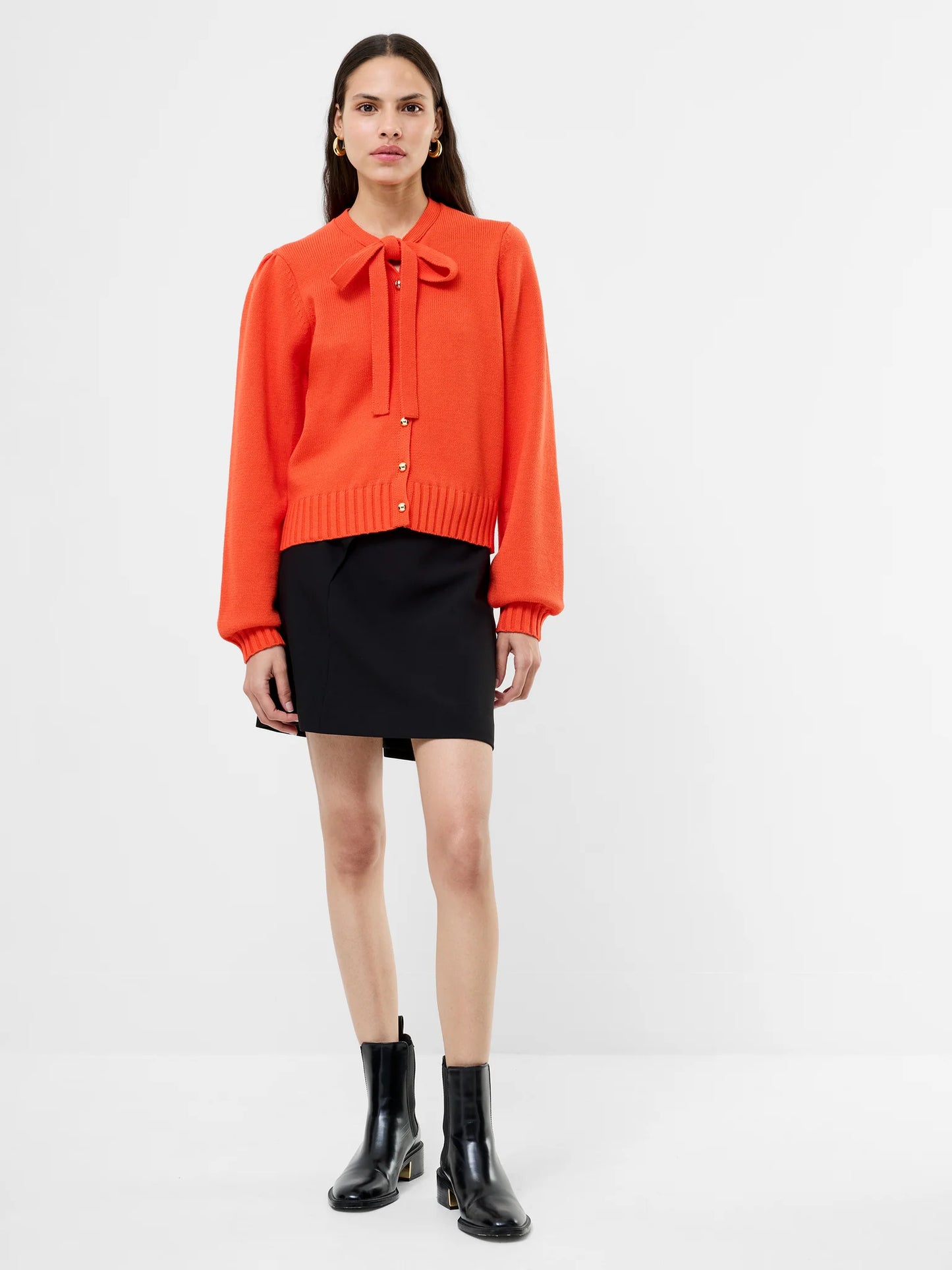 Varli Long Sleeve Tie Neck Cardigan - Flame Orange