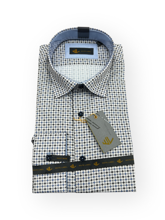 White Label Tapered Geo Print Casual Shirt - Blue Floral