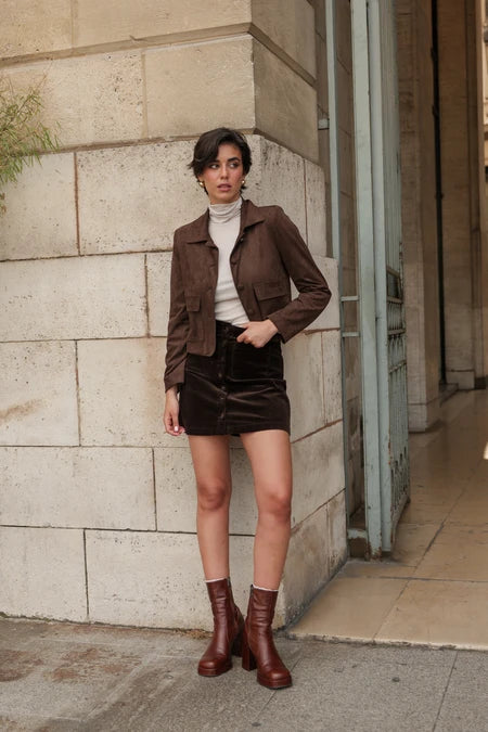 Jess Corduroy Mini Skirt - Chocolate