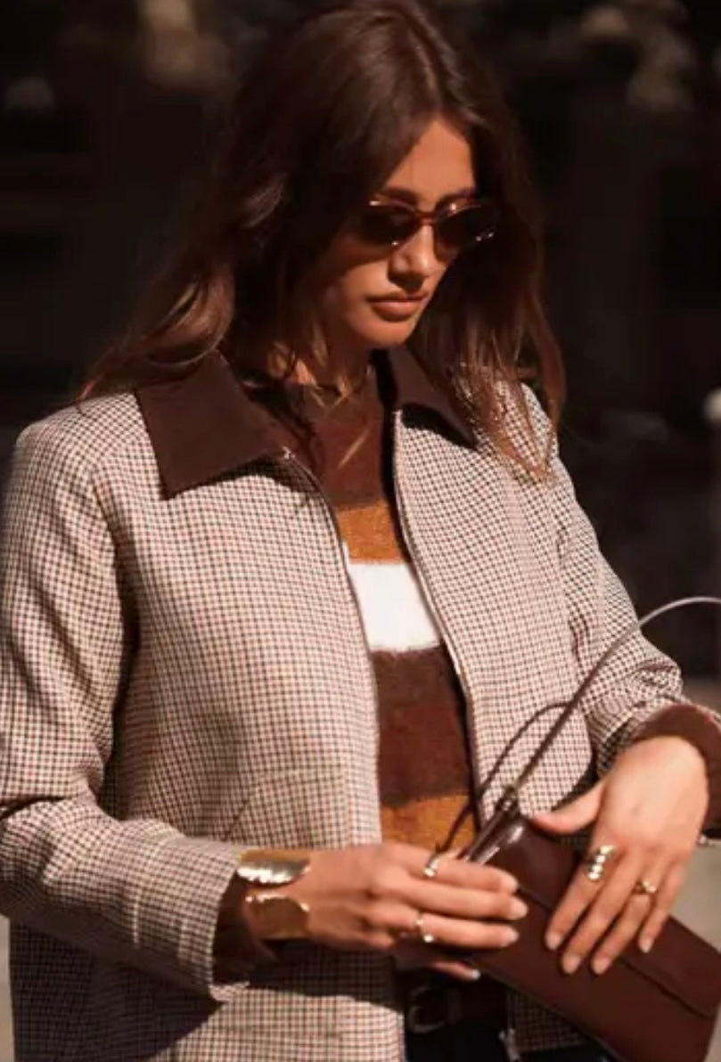 Hayley Vintage Check Short Jacket - Taupe