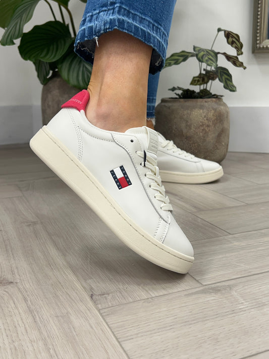 Leather Archive Court Trainers - Ecru/Vintage Cerise