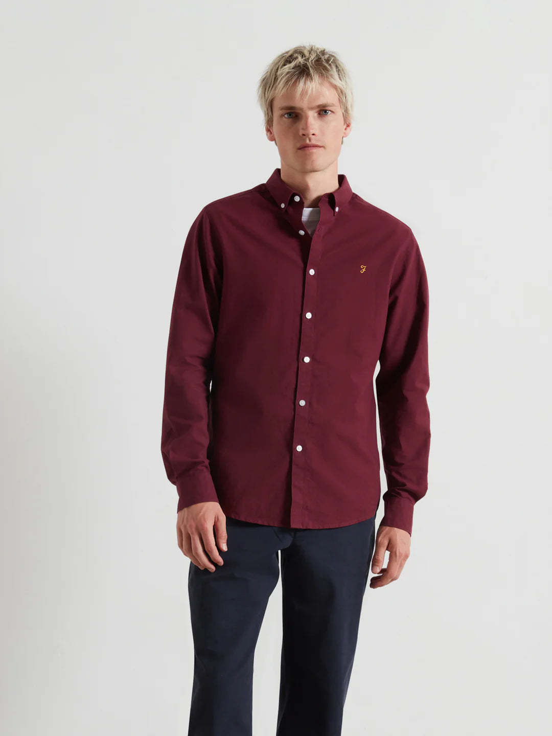 Brewer Slim Fit Organic Cotton Oxford Shirt In Bordeaux