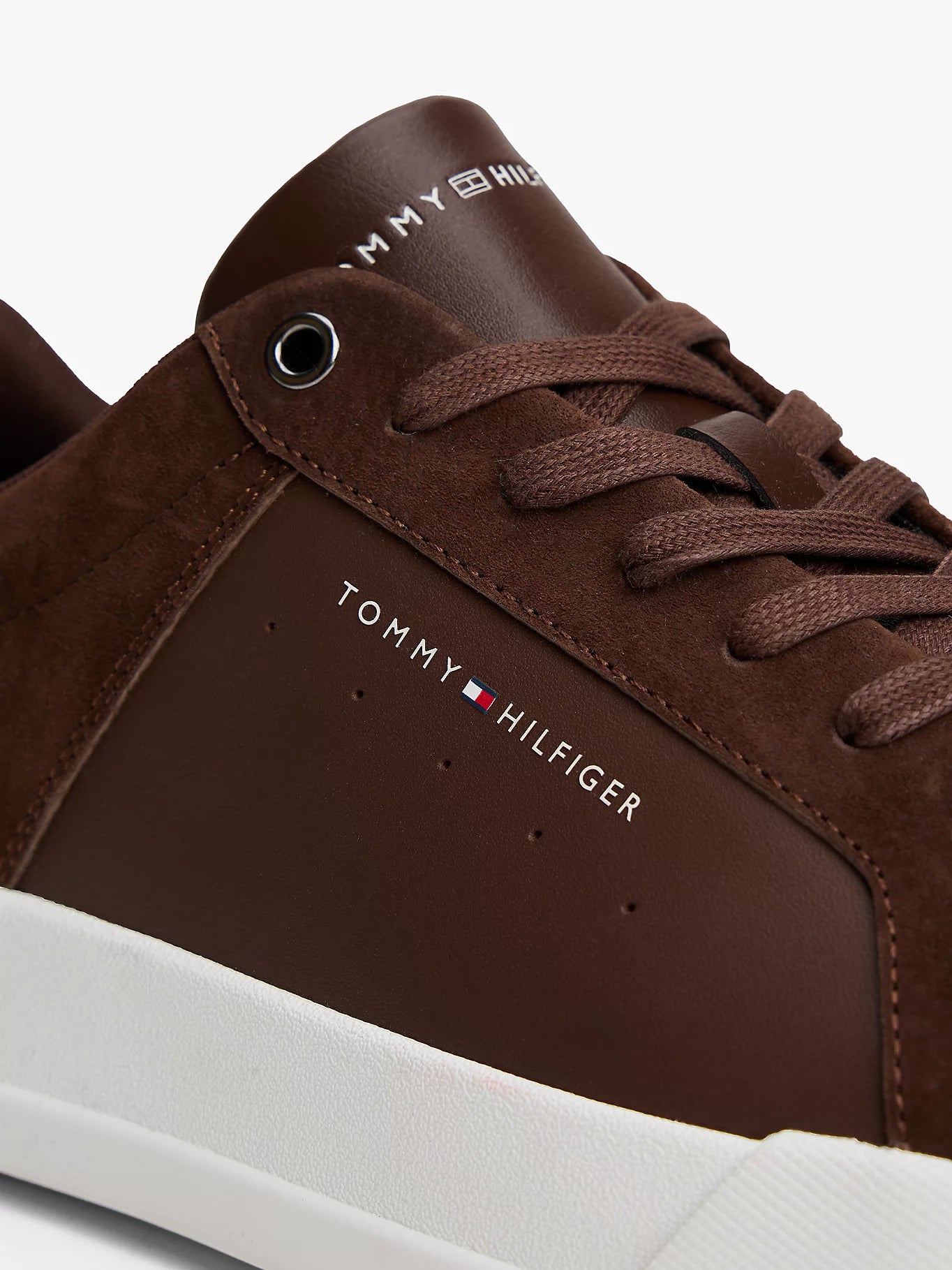 Mixed Texture Leather Court Trainers - Cocoa