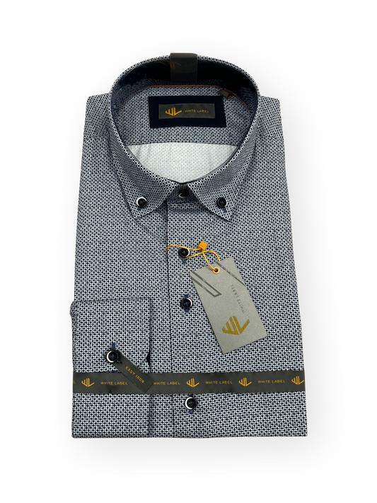 White Label Tapered Geo Print Casual Shirt - Navy