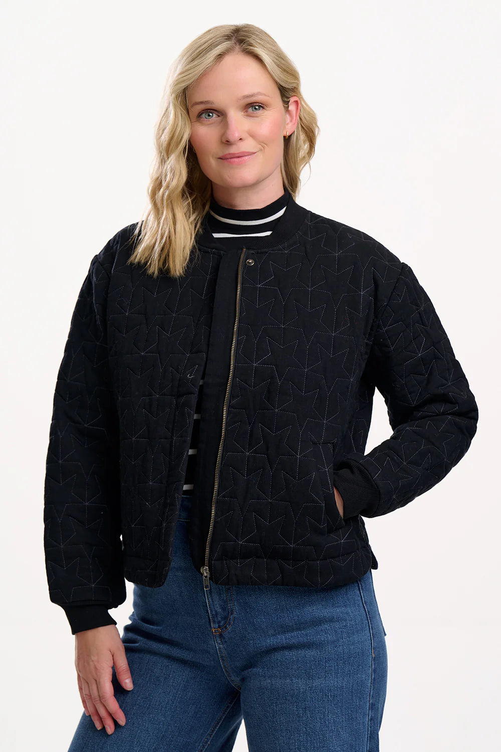 Reagan Quilted Jacket - Black, Star Quilt