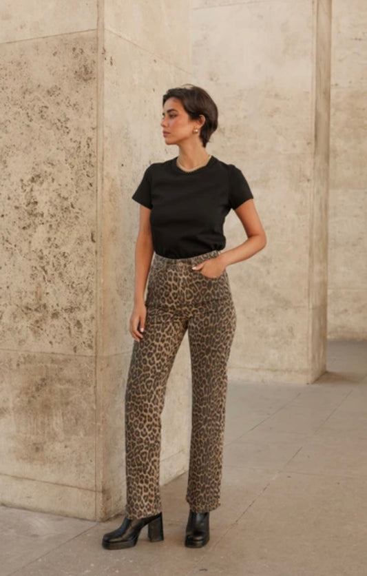 Barbara Straight Leg Jean - Leopard Print