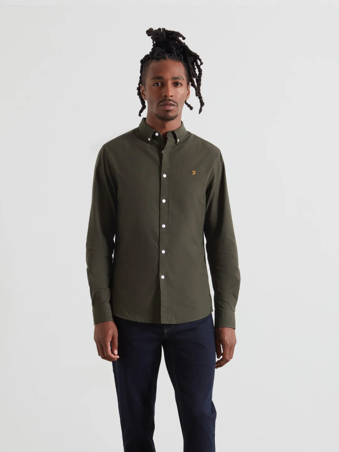 Brewer Slim Fit Organic Cotton Oxford Shirt In Evergreen