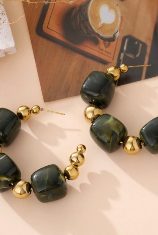 Méredith Beaded Hoop Earring - Green