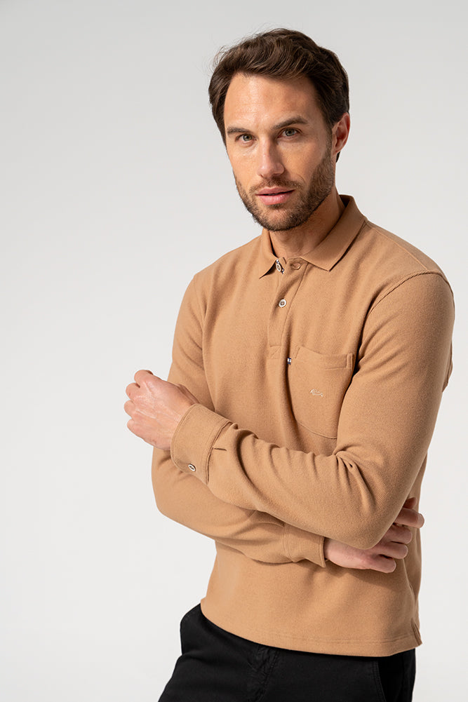 Caramel Long Sleeve Polo