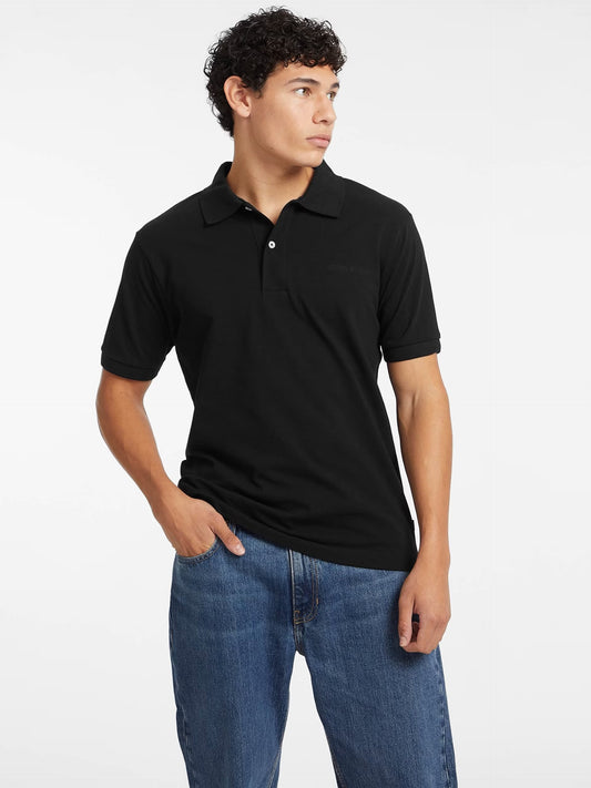Short Sleeve Embroidered Logo Knit Polo Shirt - Black