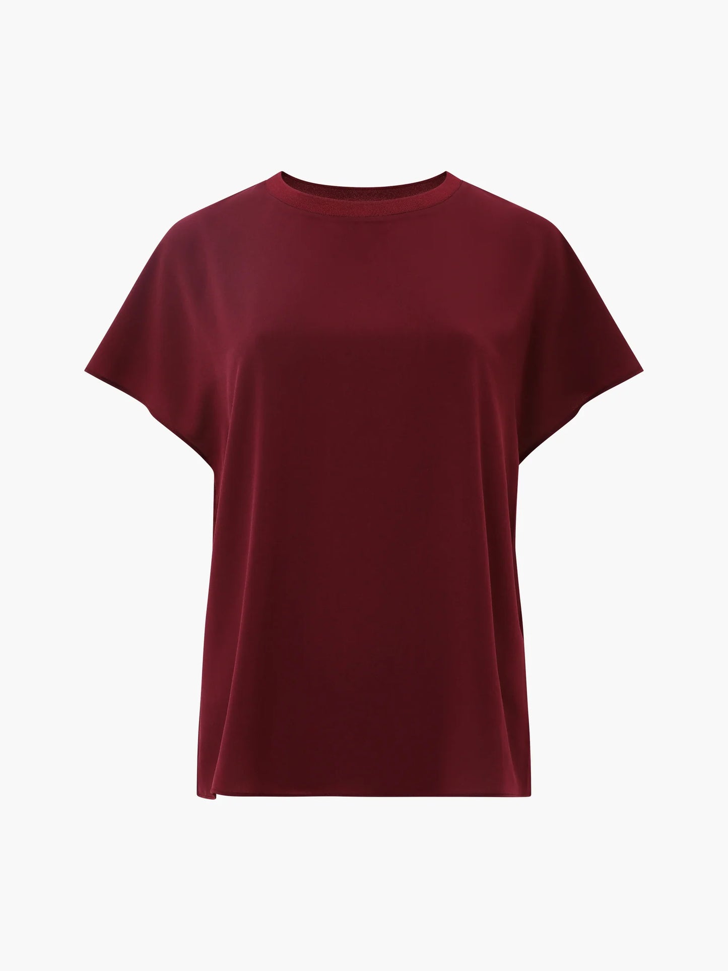 Crepe Light Crew Neck Top - Bordeaux Red