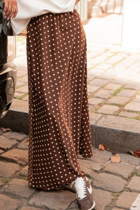 Elsie Satin Polka Dot Skirt - Dark Maroon