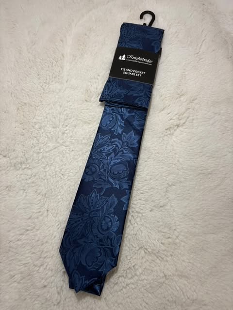 Blue Floral Silk Tie & Pocket Square
