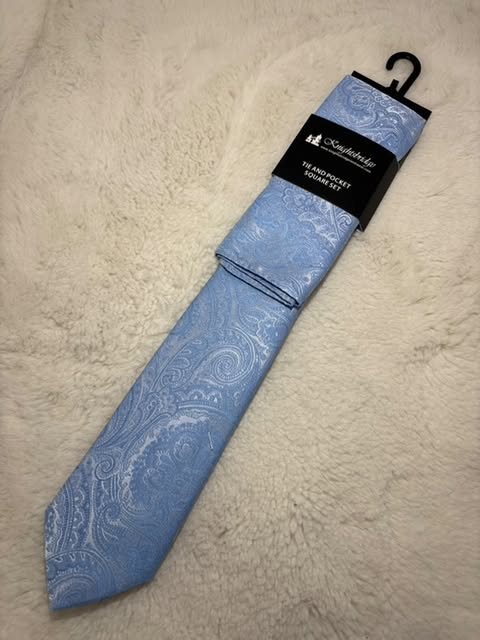 Solid Baby Blue Paisley Tie & Pocket Square