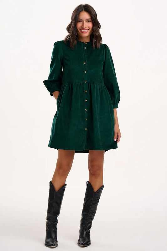 Brandy Mini Smock Dress - Green Cord