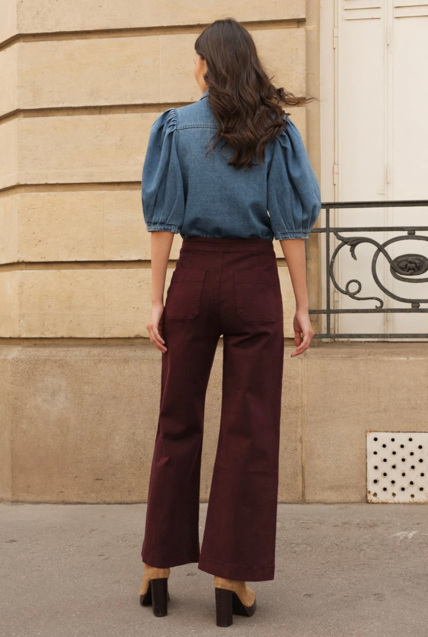 Annie Petite Wide Jean - Burgundy