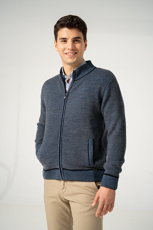 Knitted Full Zip Cardigan - Navy