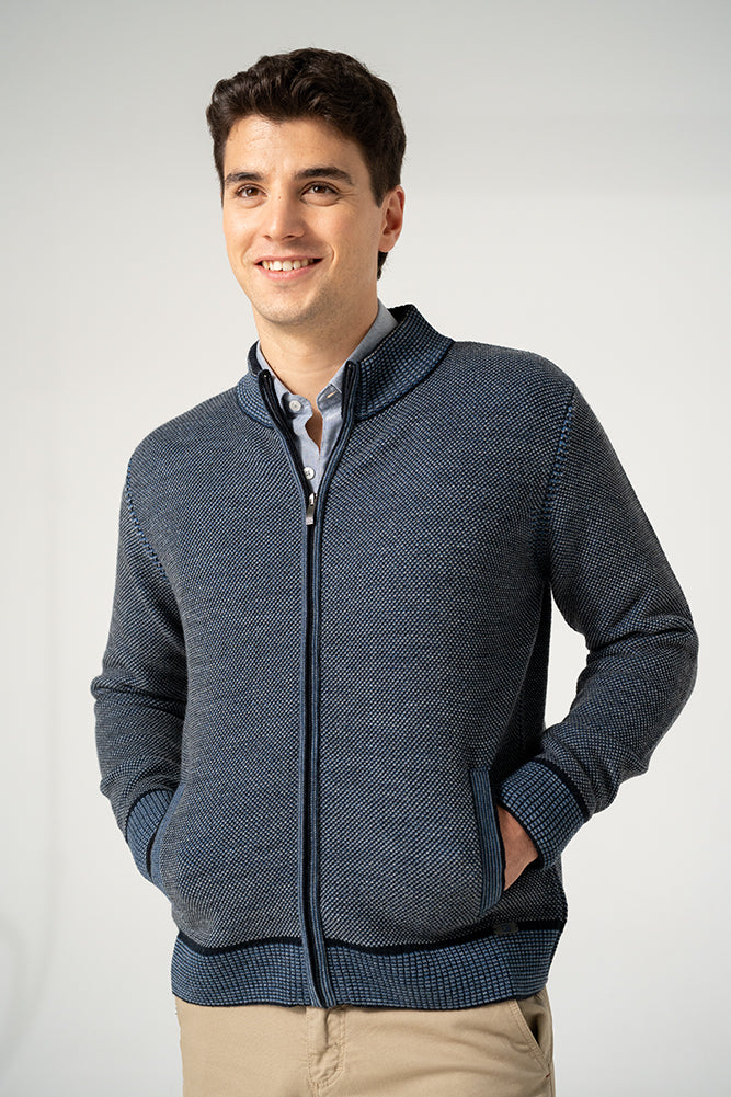Knitted Full Zip Cardigan - Navy