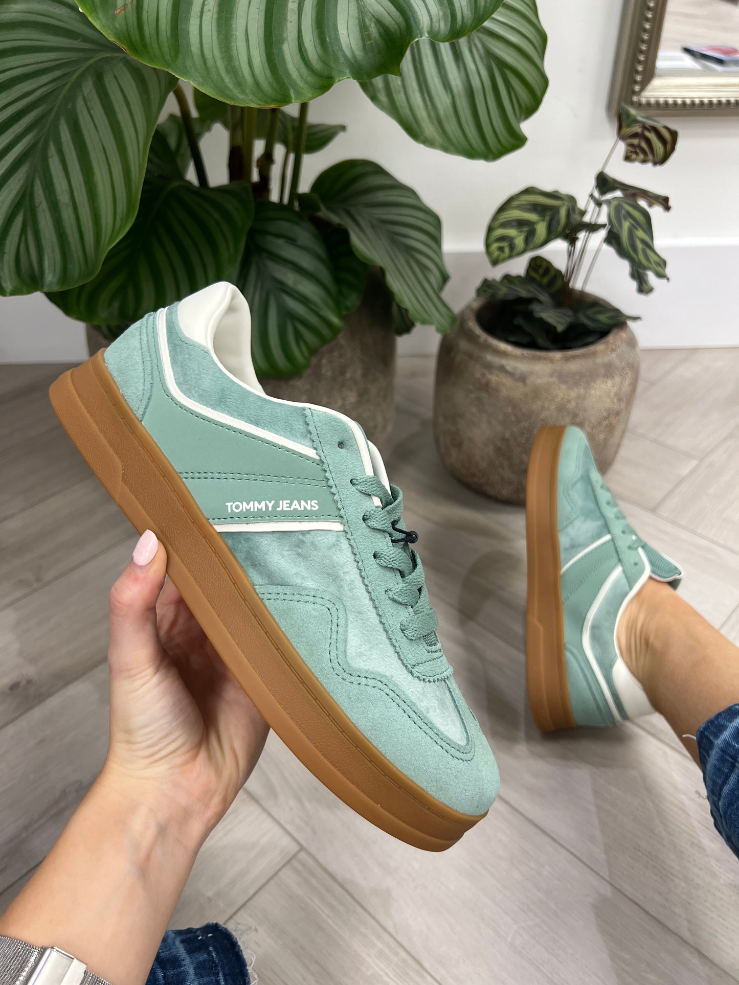 The Greenwich Suede Mixed Texture Trainers - Dusty Fern