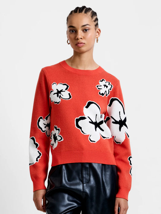 Paislee Floral Jacquard Jumper - Flame Orange