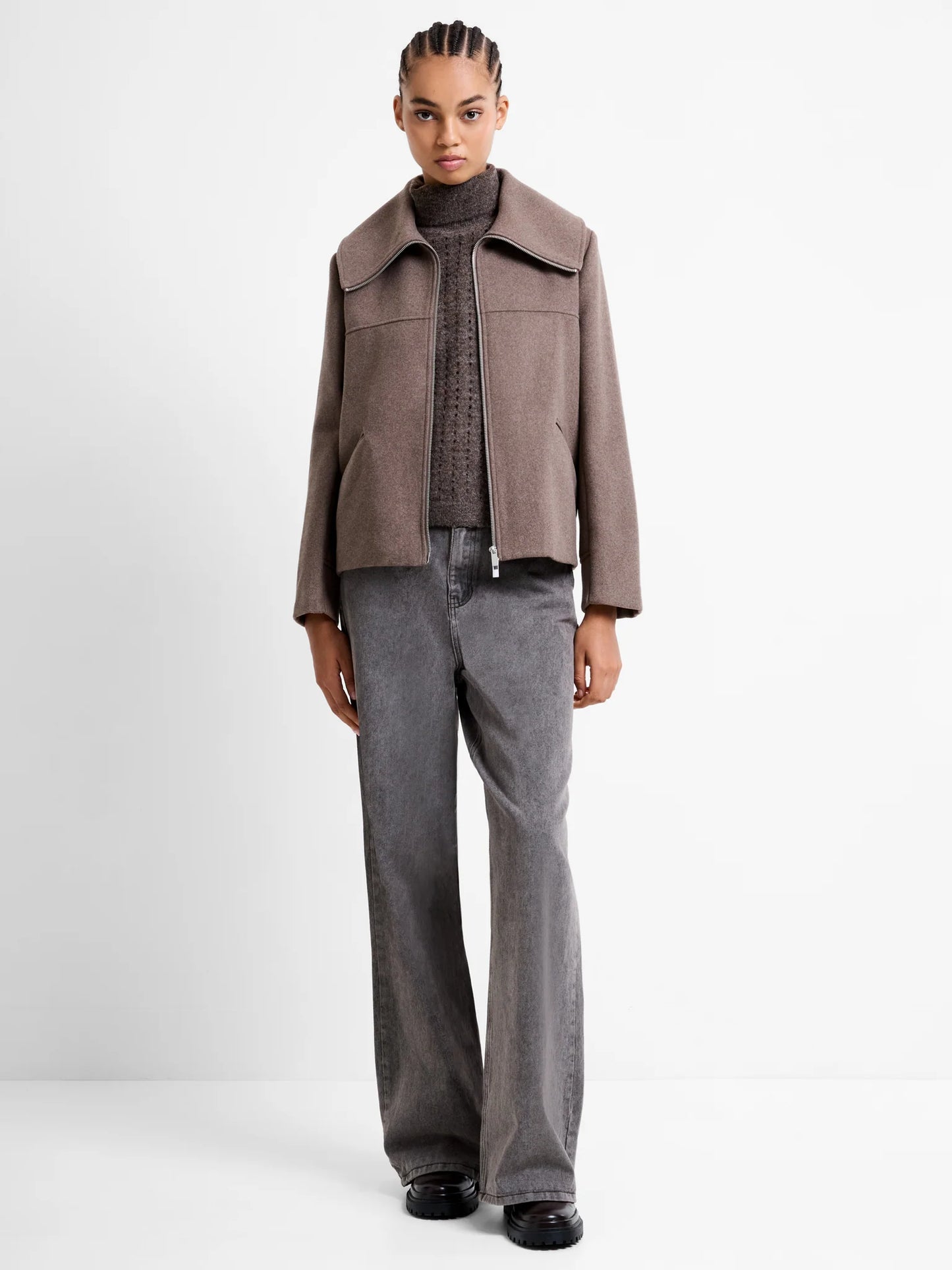 Devita Wool Collared Coat - Taupe Brown
